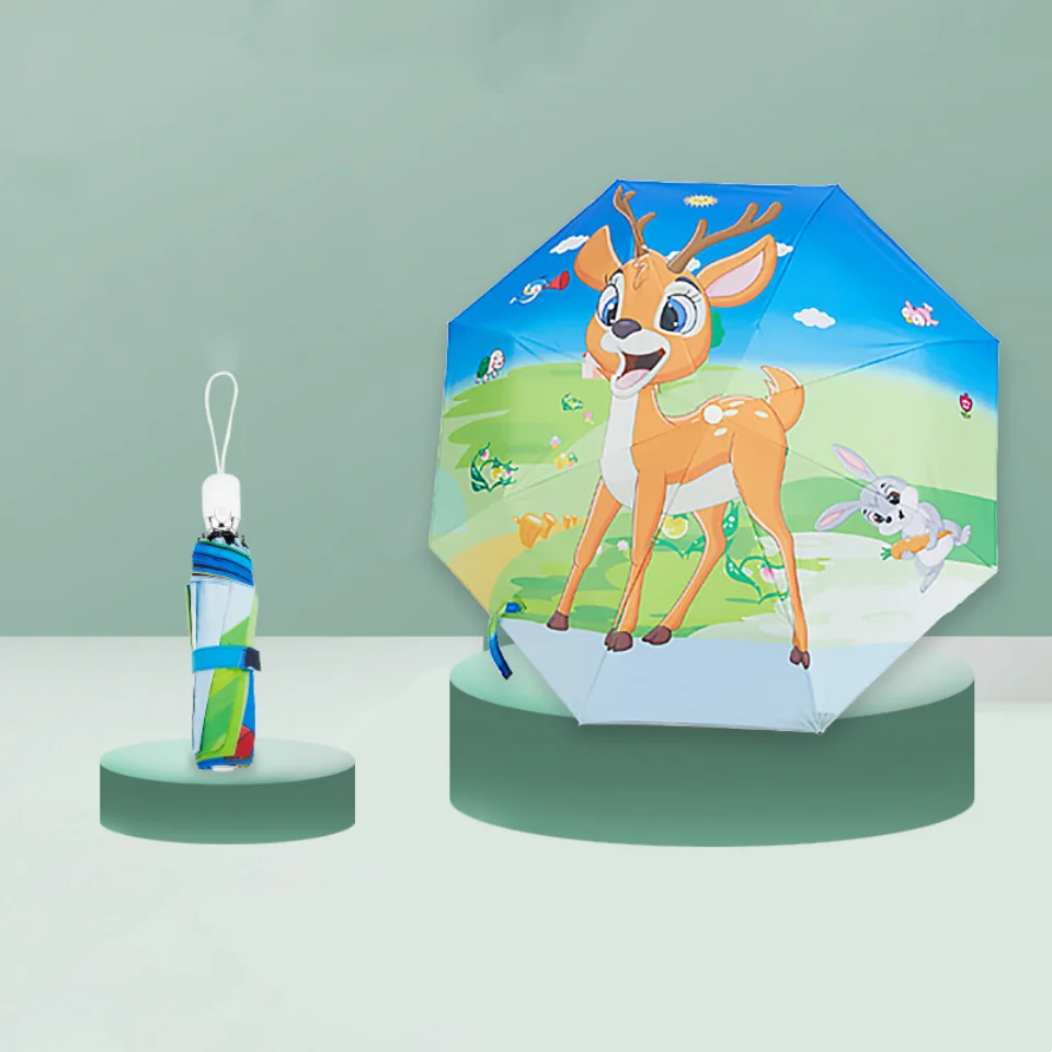 Small Kids Rain Umbrella With Reflective Stripe Gift Birthday For Boys Girls Plastic Polyester Cartoon  Children Parent-child