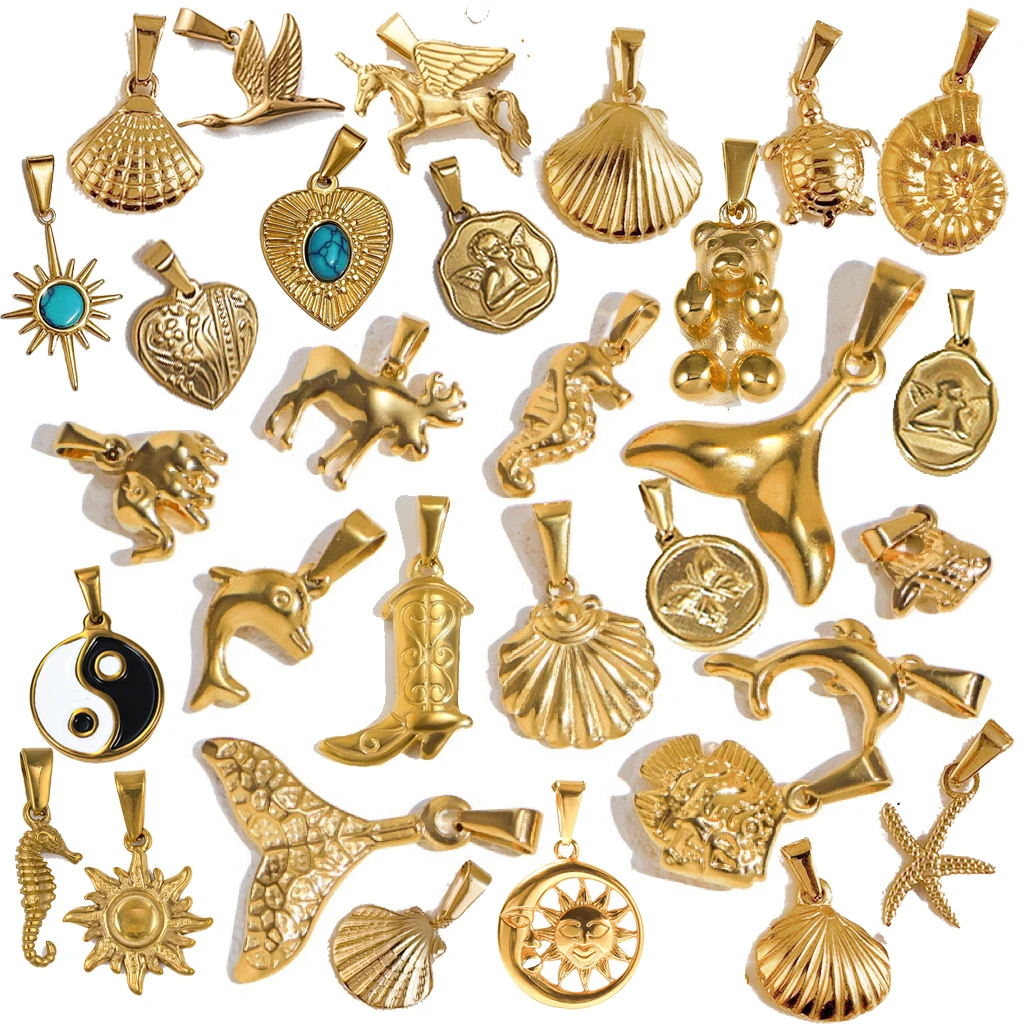 Fashion Stainless Steel Jewelry Trend Travel Beach Charm Sun Pendant Waterproof Ocean Seashell Starfish Fish Pendants Wholesale