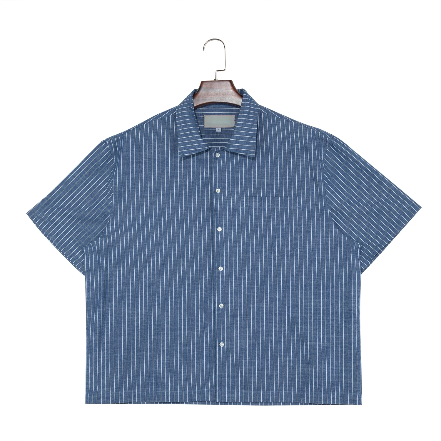 Custom Plus Size Button Up Shirt Mens Square Collar Striped Print Short-sleeved Custom Button Down Shirt Men