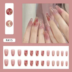 Custom Wholesale 24 Pcs per Box shining diamond Waterproof Finished Fake Nails Short Press On Nails