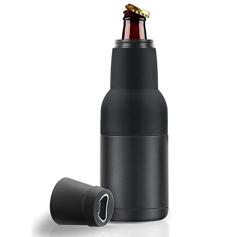 3 in 1 Can and Beer Bottle Double Wall Stainless Steel Insulated wine Can Cooler with Beer Opener 12oz Black