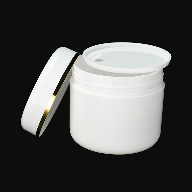 Wholesale cosmetic packaging 10g 20g 50g 100g 150g 200g fancy white face cream body cream plastic cosmetic jars with gold line