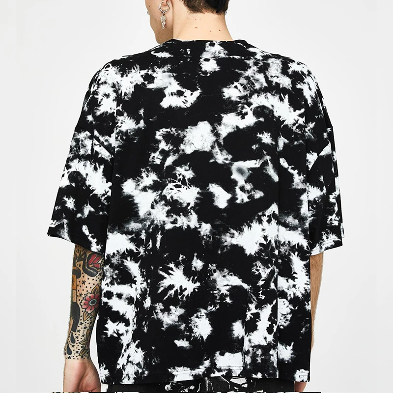 
Wholesale tie dye screen print skull pattern streetwear oversize t shirt 
