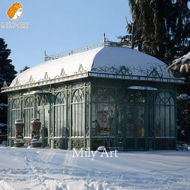 Large Size Backyard Iron Glass Greenhouse with Metal Frame for Sale