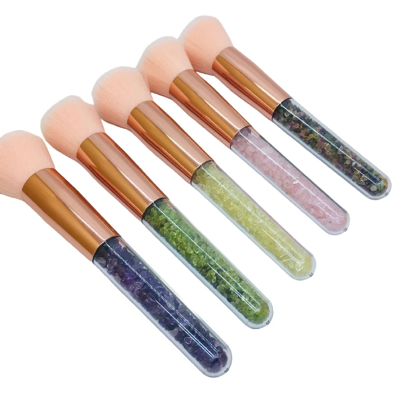 Natural Healing Energy Rose Quartz Crystal Gemstone Custom Luxury Makeup Brushes Set