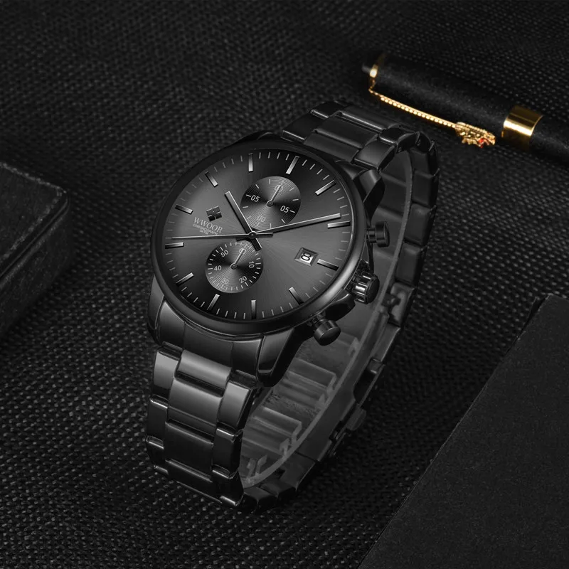reloj wwoor montre 8844 Fashion Mens Wristwatch Classics Waterproof Stainless Steel Band Business Calendar Quartz Watches
