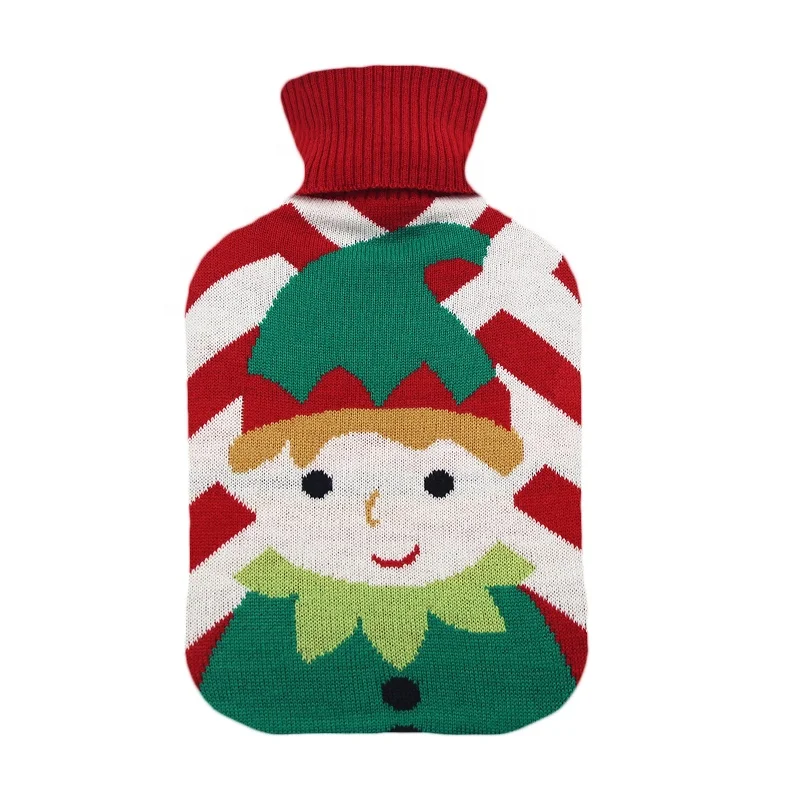 factory direct sale hot compress christmas gift hot water bottle bag rubber 2000ml with knitted cover