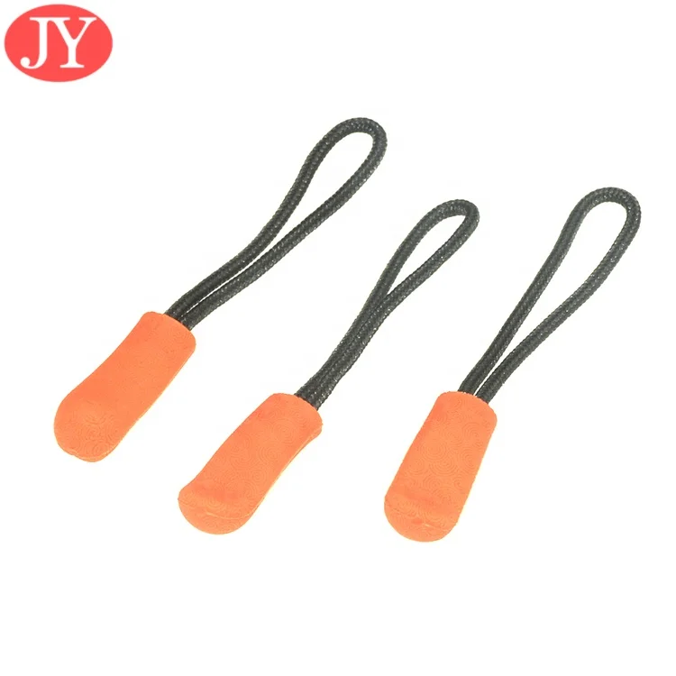Fancy PVC rubber zipper puller slider string zipper puller custom Logo back zipper puller for garment