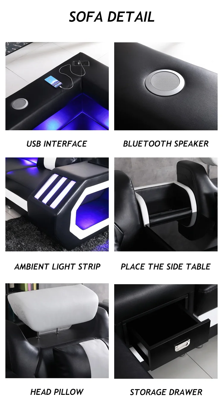 Italian modern Customizable luxury Intelligent Music USB charge Function leather living room furniture corner section sofas set
