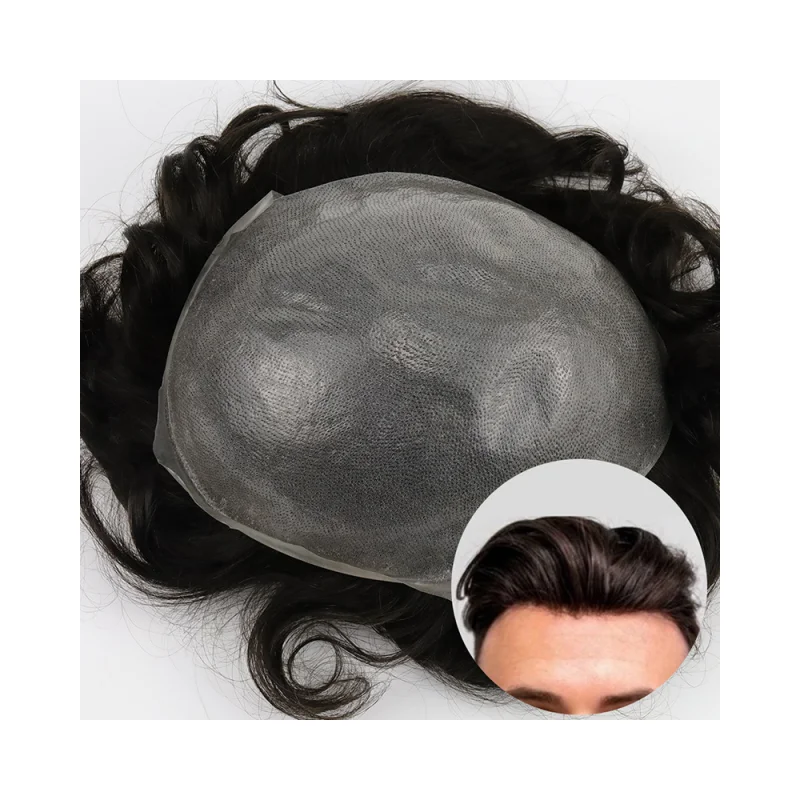 Hair Replacement PU Base Thin Skin Men Wig Extra Light Density Men Toupee Colors To Select And Good Bleach Knots in Front