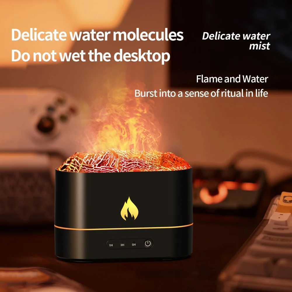 Desktop Colorful Led Light Ultrasonic Simulation Fire Effect Lava Volcano Air Humidifier Essential Oil Mini Flame Aroma Difuser