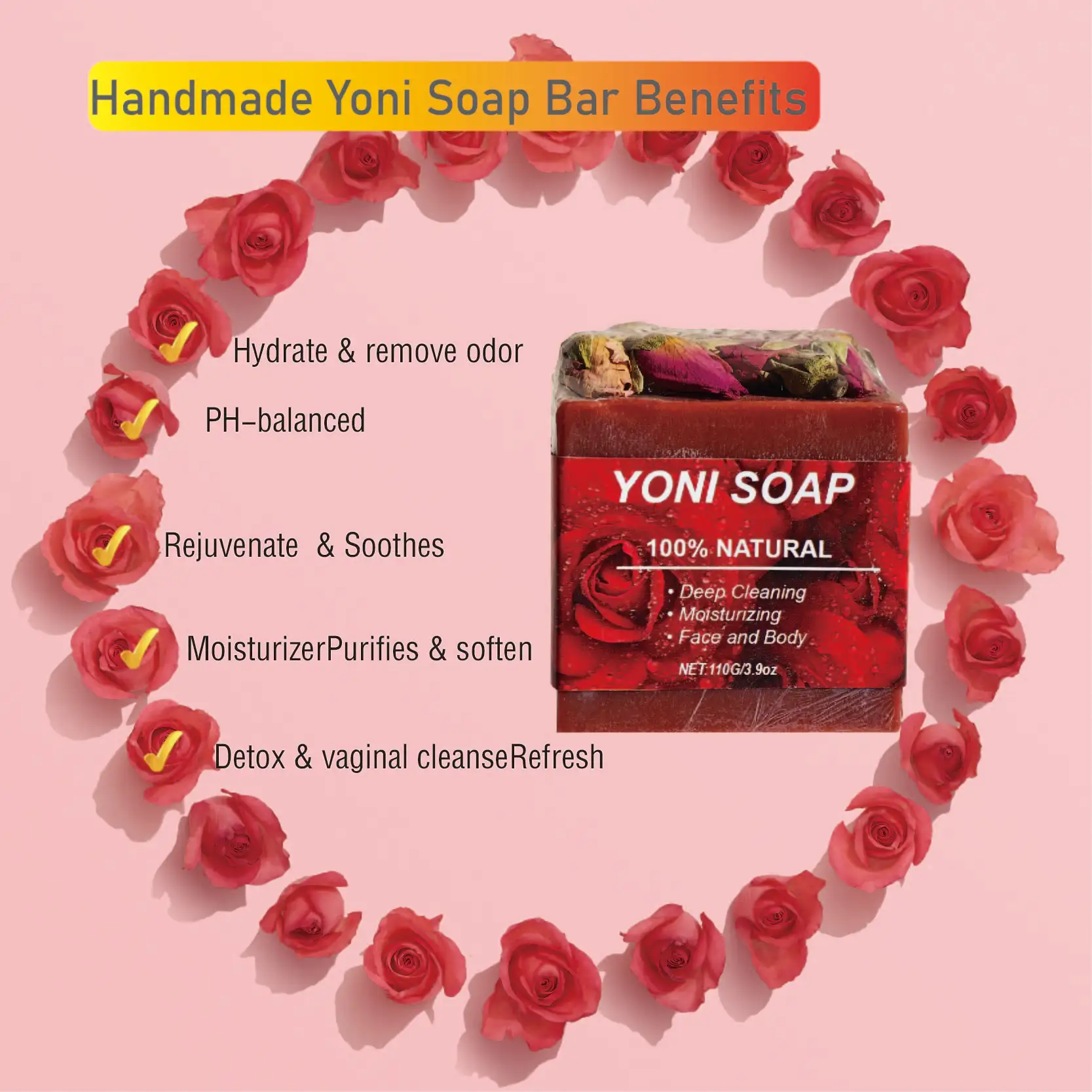 Hot Sale Wholesale PH Balanced Yoni Soap Pure Natural Feminine Odor Eliminator Premium Natural Yoni Bar