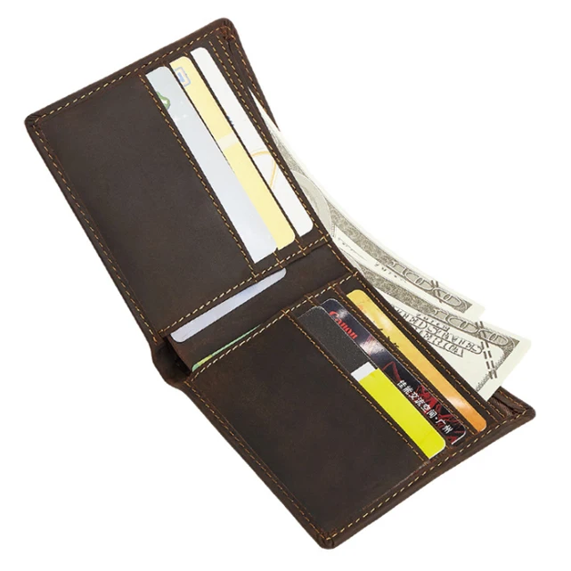 
guangzhou factory wholesale LOGO custom crazy horse leather wallet men rfid genuine leather mens wallet 