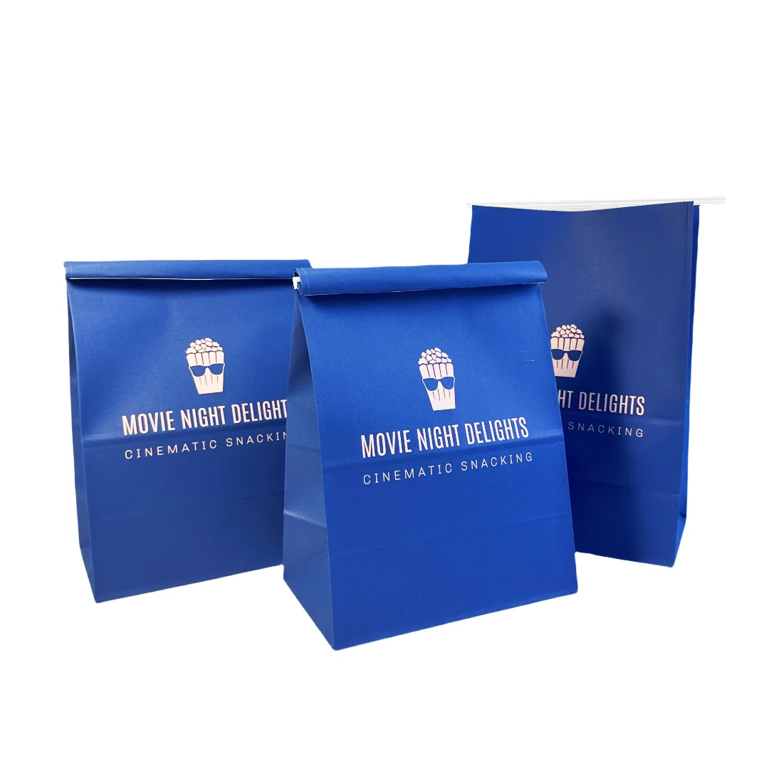 Custom Logo Printed Candy Bread Tin tie Popcorn Snack Paper Bag Takeout Chips Pop Corn Food Packaging Bags Accept