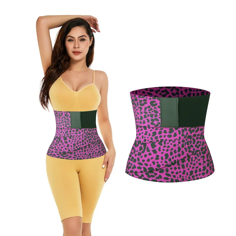 Custom Logo Fitness Slimming Belt Bandage Belly Control Body Band Waist Trainer Tummy Wrap with leopard print