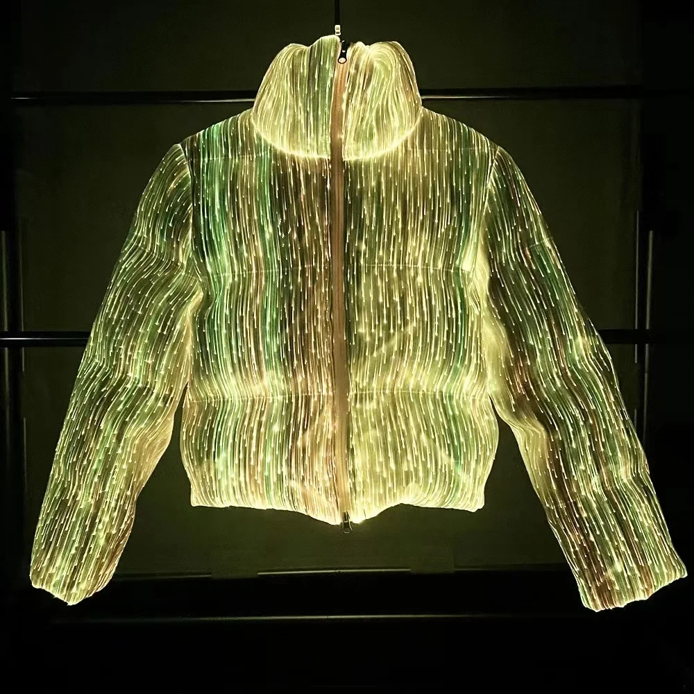 HOT Rechargeable LED light up Performance Unisex Cloth New technology Warm Fashion Luminous Optical Fiber Down Jacket Coats