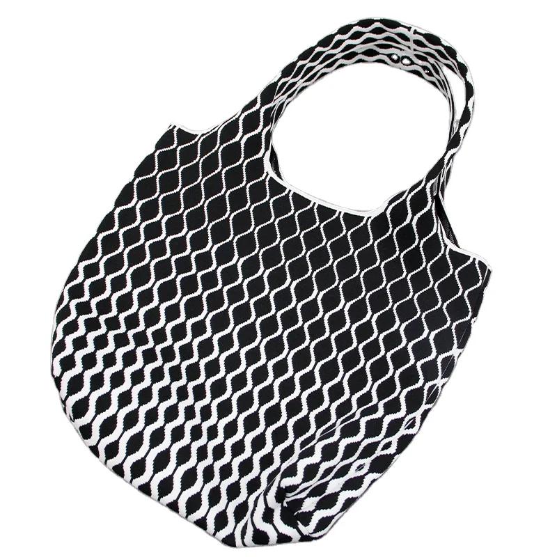 Female Knitting bag Underarm Fashion Bag  Knitted Handbag Crochet Women Strip Knitting handbags