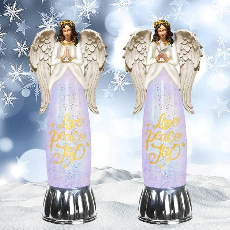 Resin Crafts Rgb Lighting Angel Lantern Spinning Water With Swirling Glitter Snow Globe  Fit Home Decoration Water Lantern