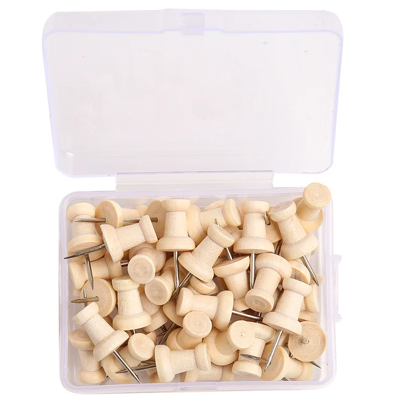 Wood Thumb Tacks - Standard Push Pins Wooden Push Pins  for Wall Hanging Bulletin Boards, Cork Boards, Foam Boards,