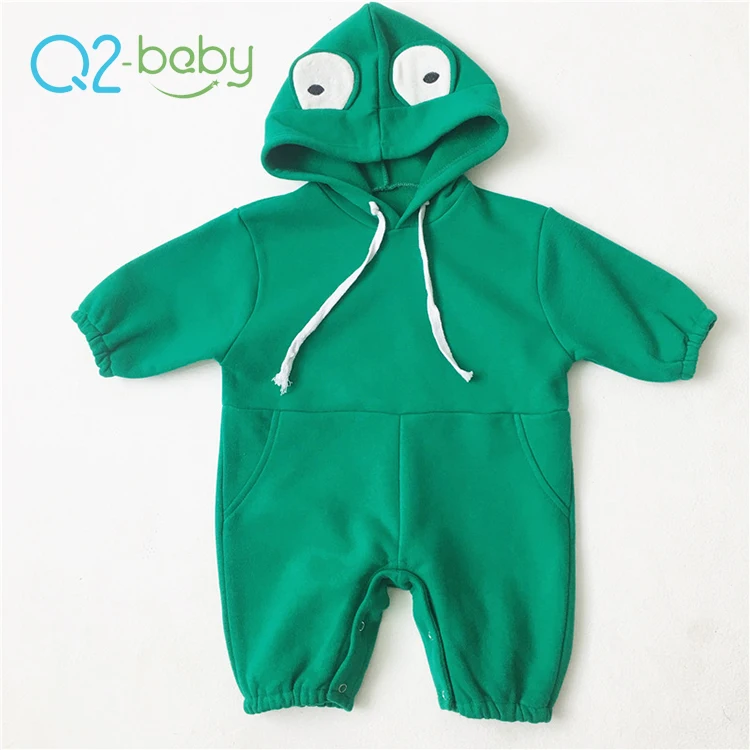 Q2-baby Wholesale Christmas Green Frog Cotton Zipper Baby Boy Jumpsuit Rompers