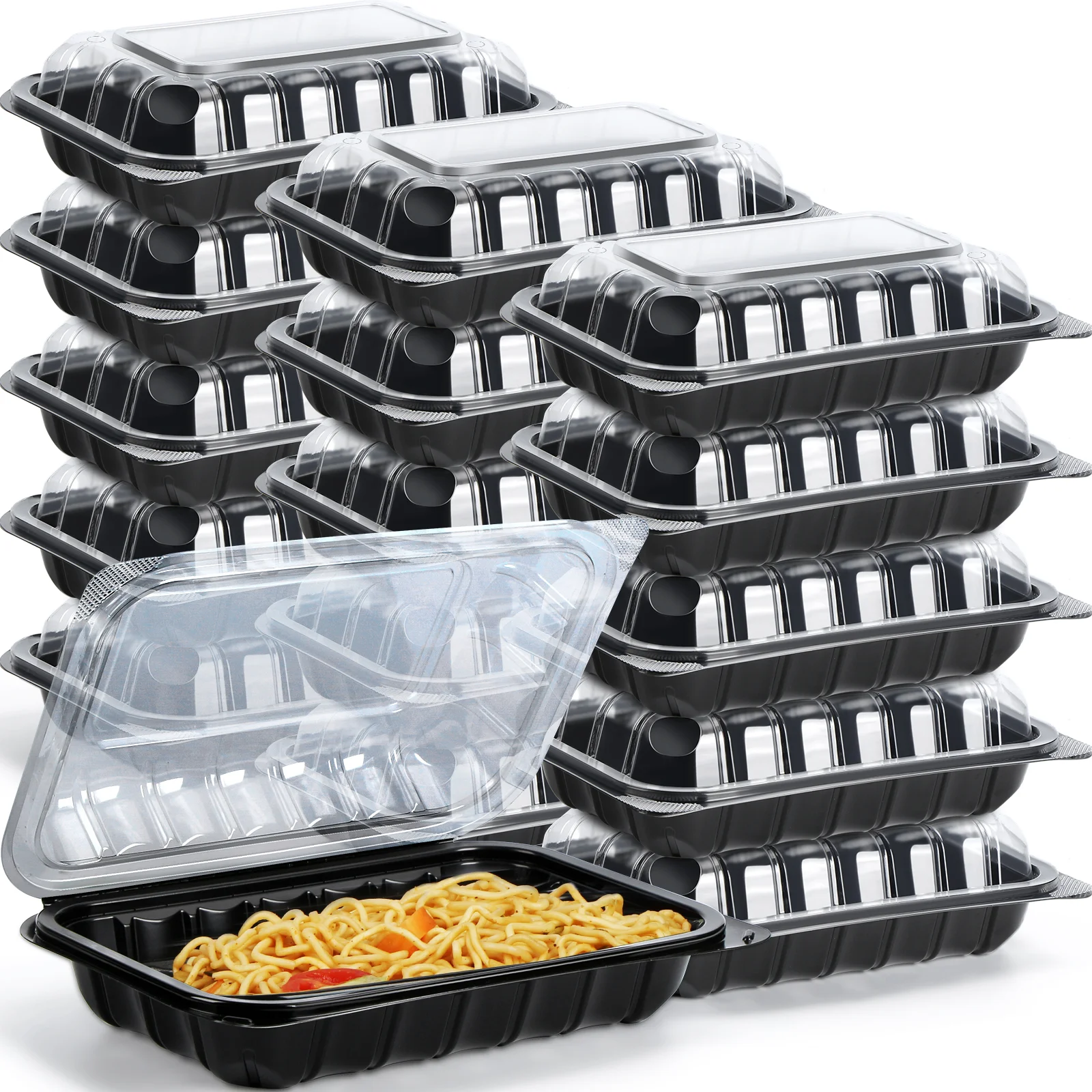 Customization Logo Dual Color Black Base Clear Lid Proview Hinged Take Out Containers To Go Boxes