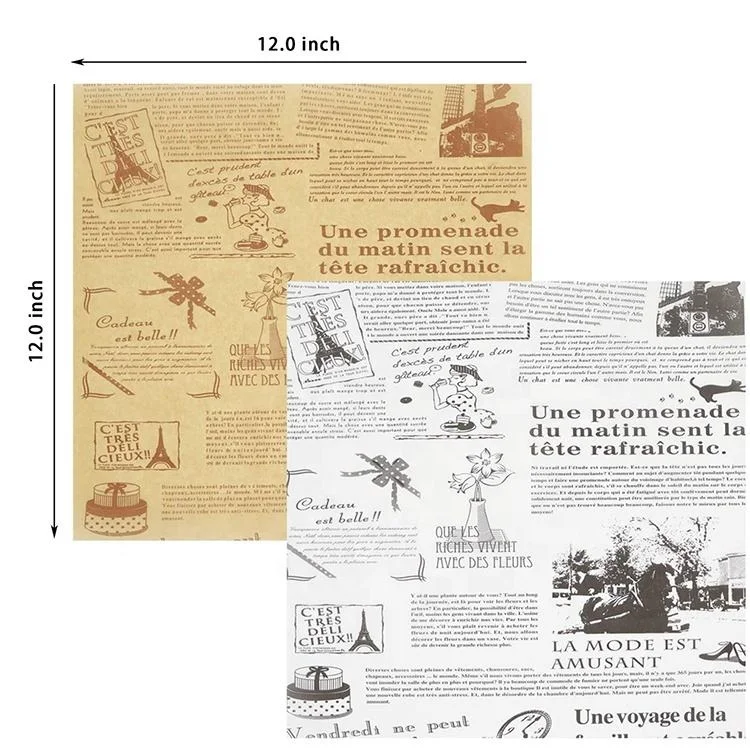 Low Price Sandwich Patty Burger Cooked Food Oil-proof Wrapping Paper News Paper Style Food Wrap Tissue Paper With Custom Logo