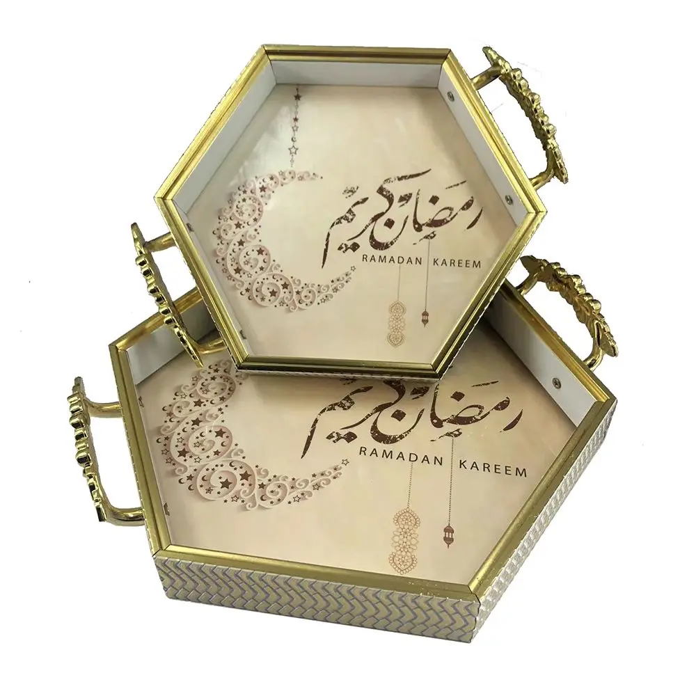 Superwin Fast Custom 2Pcs Eid Mubarak Tray Ramadan Decorations Food Wood Serving Ramadan Tray with Handle