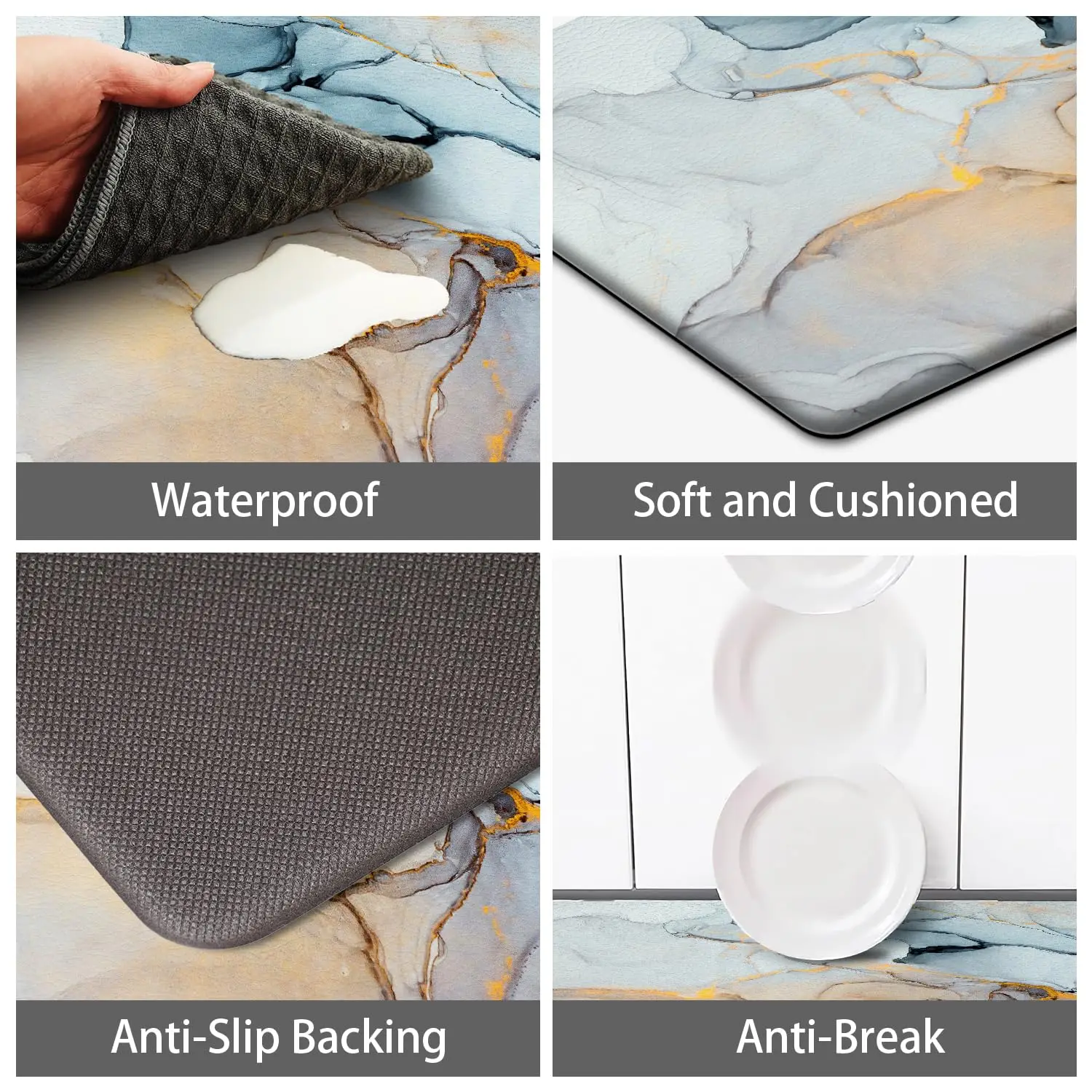 Kitchen Rugs and Mats Set, Anti Fatigue Mat PVC Non Slip Golden Kitchen Mats for Floor, Bathroom, Desk, Runner, Laundry