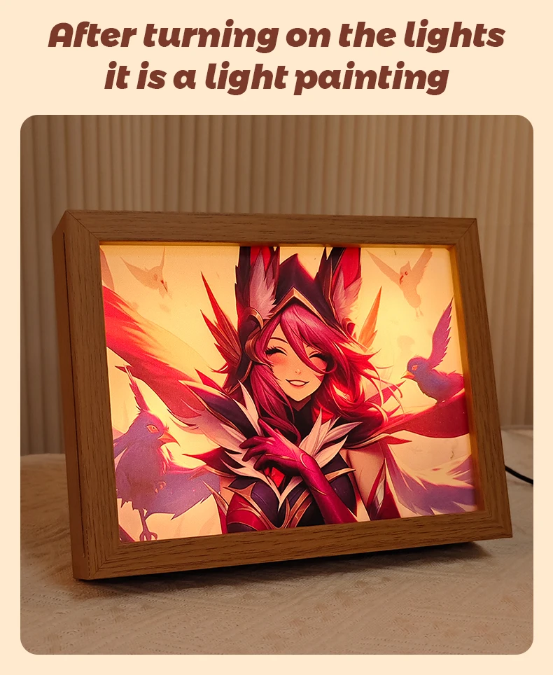 Anime Character Printed Design Lightbox Lamp Wood Frame Paper Cut Light Box Photo Frame With Light LED Light Painting