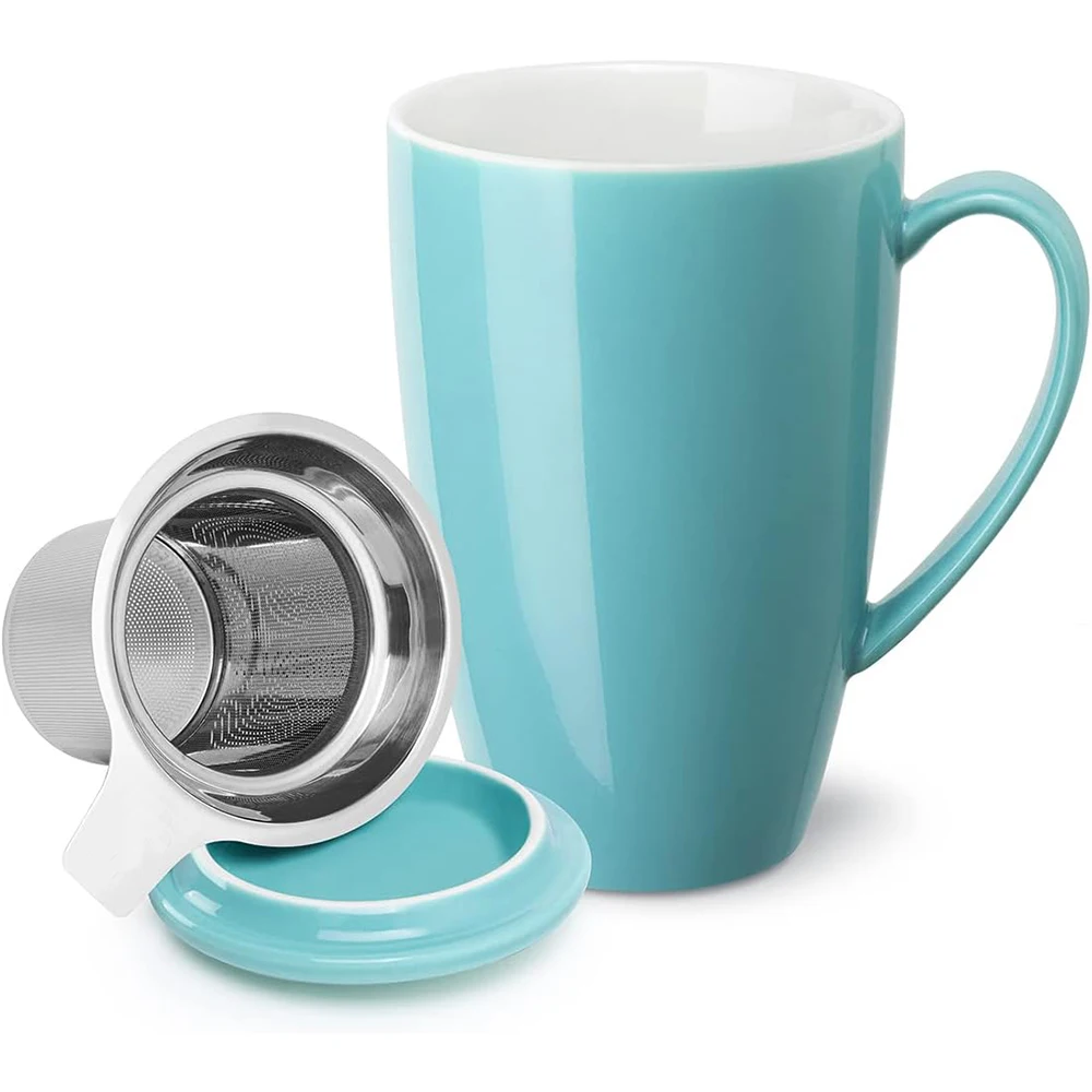 15 OZ Porcelain Tea Mug with Infuser and Lid, Loose Leaf Tea Cup, Gifts for Tea Lover