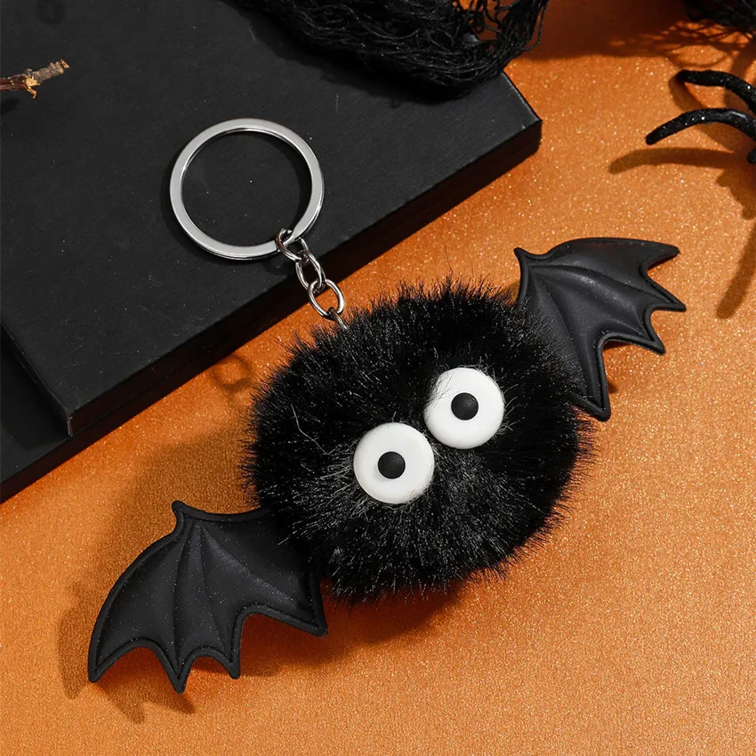 Wholesale Halloween Cartoon Bat Pom Pom Fluffy Keychain Plush Cute