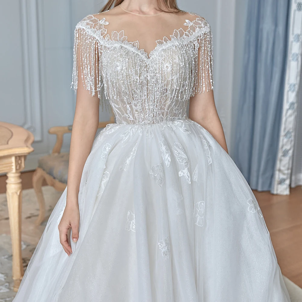 Custom Sequin Lace Plus Grid Gauze Delicate Soft French Lace Bridal Wedding Dress