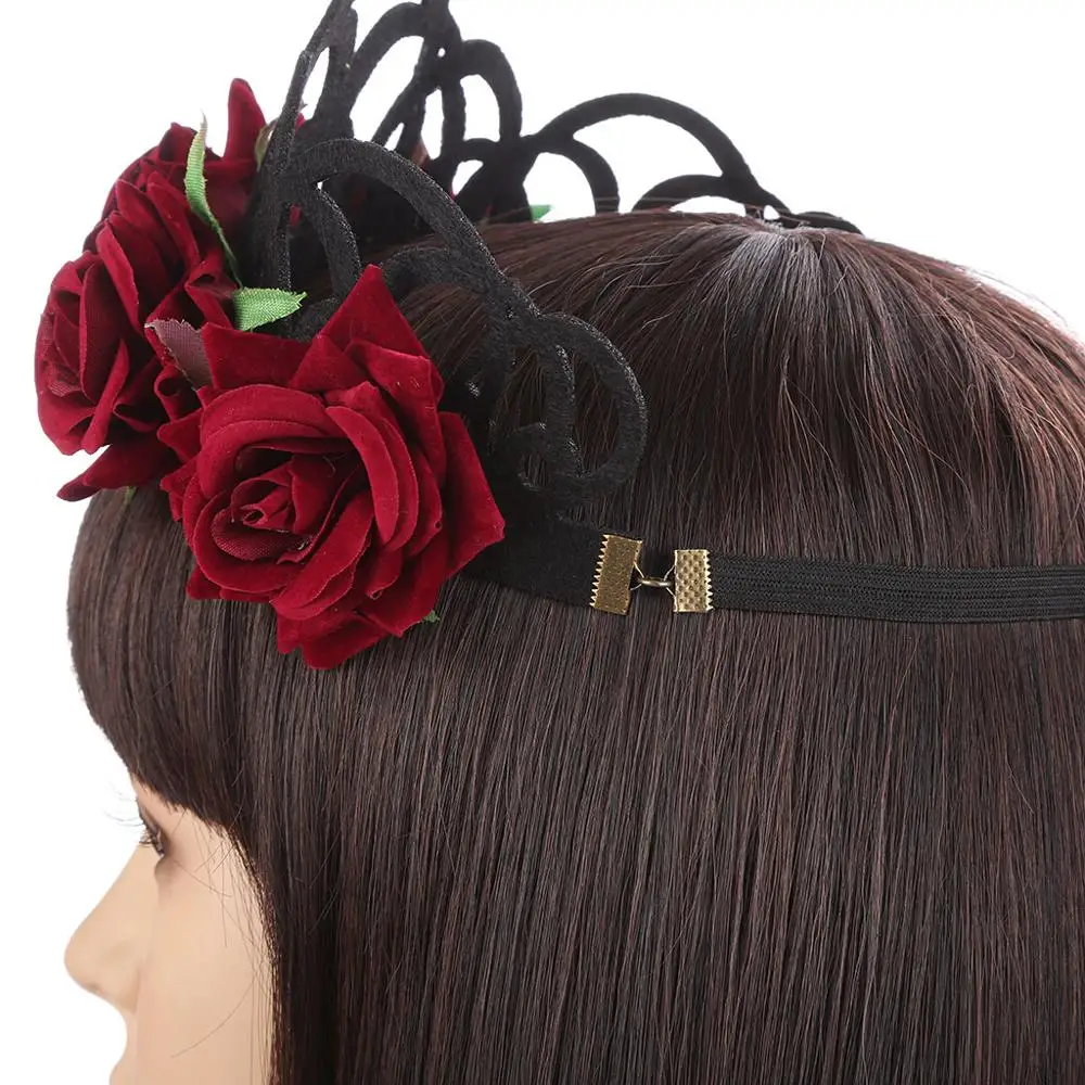 Halloween Fashion Women Headband Bohemian Style Rose Flower Crown Headband Ladies Elastic Hair Band Beach Hair Accessories