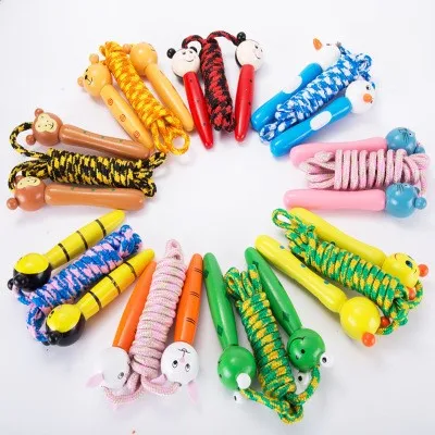 Promotional Multi Color Animal Cheap Wooden Handle  indoor Kids Jump Skipping Rope