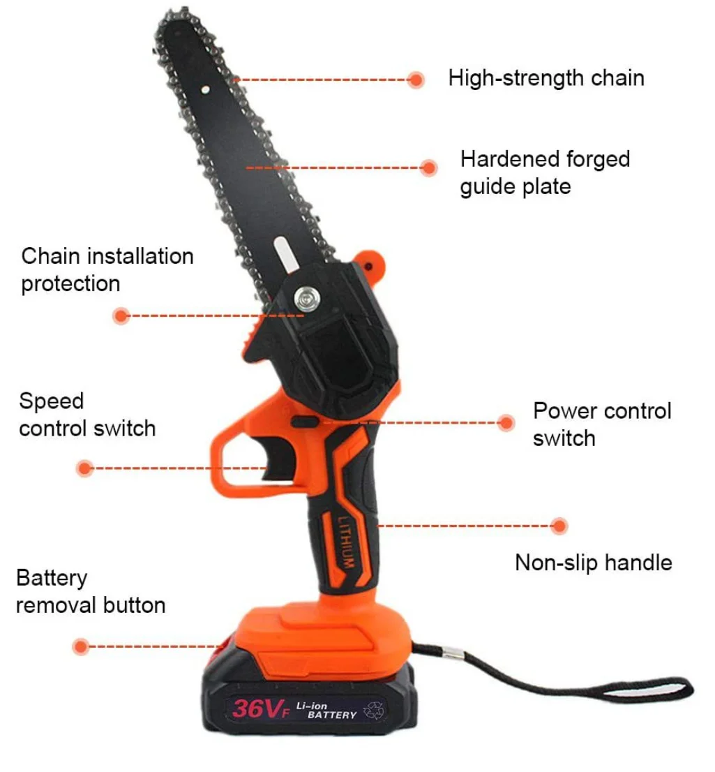 Cordless 88v Mini Electric Chain Saw Handheld Wood Cutting Garden Pruning Rechargeable Portable Chain Saw Direct Sales