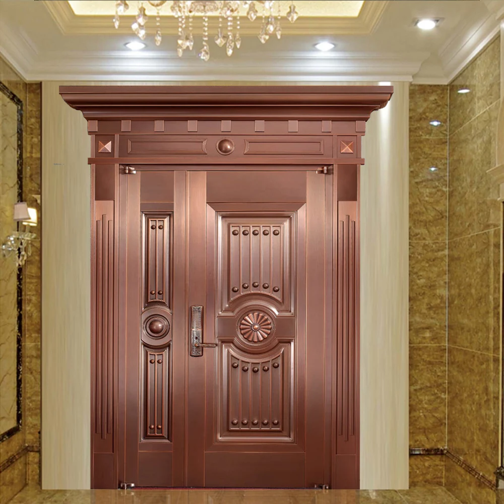 Customized luxury style outdoor front entry doors villa house exterior main entrance security metal copper door