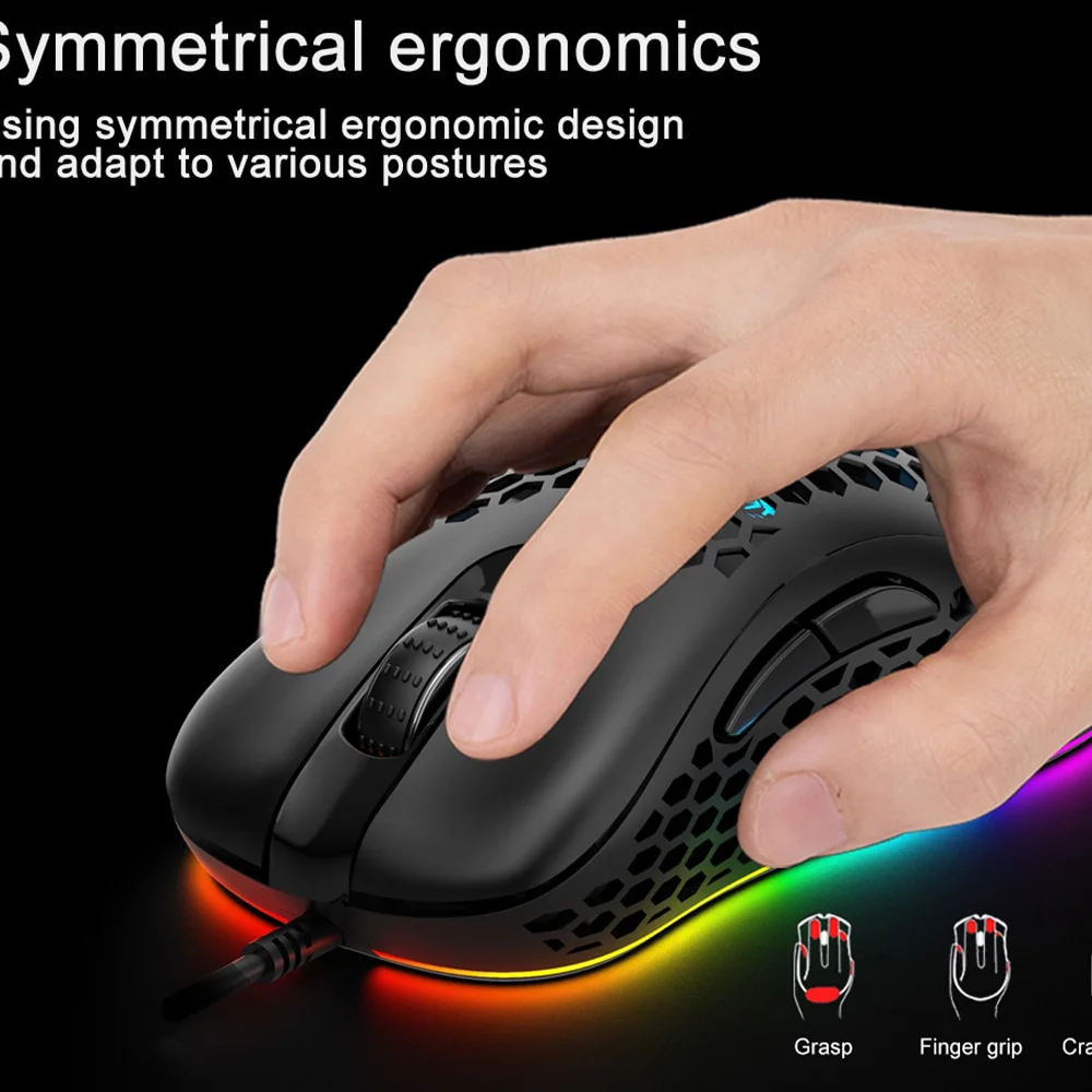 SAMA Top Selling Wired Mice Ergonomics ABS RGB Backlight 6d Keys Up To 6400dpi Lightweight Honeycomb Optical Sensor Gaming Mouse