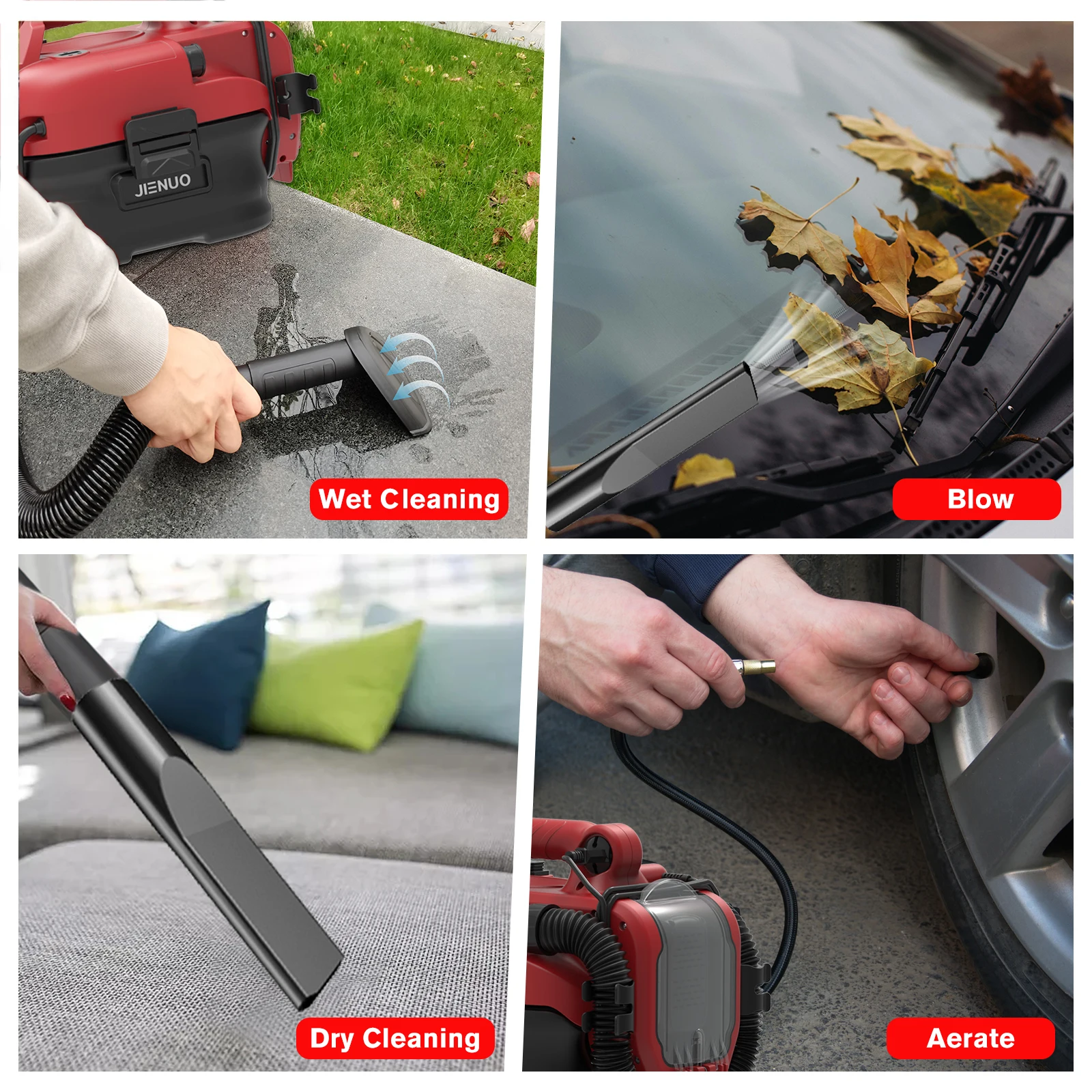 JIENUO 2 Gallon 20V Lithium Battery Portable Wet Dry Cyclone Vacuum Cleaner with Air Inflact Adapter JN701