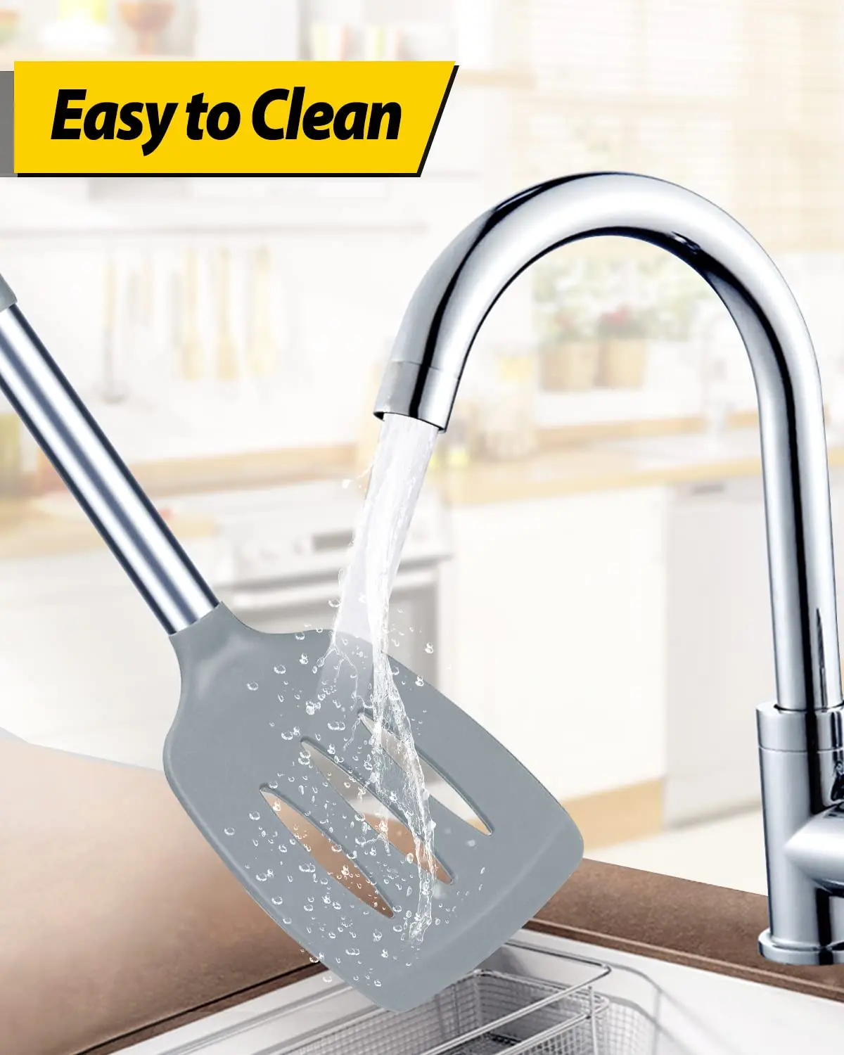 Wholesale High Quality Kitchen Accessories Stainless Steel Handle Non-stick Pan Heat Resistant Black Silicone Spatula