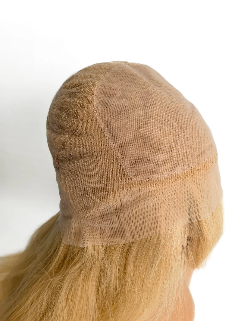 Blond Virgin Human Hair Realistic Lace Base Front Silk Top Woman Full Wigs