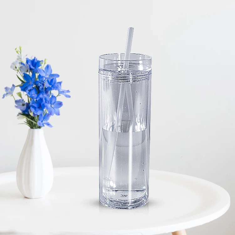 USA Warehouse 16 Oz Plastic Double Walled Tumbler Clear Wholesale Acrylic Tumbler Drinking Cups with Lid and Straw