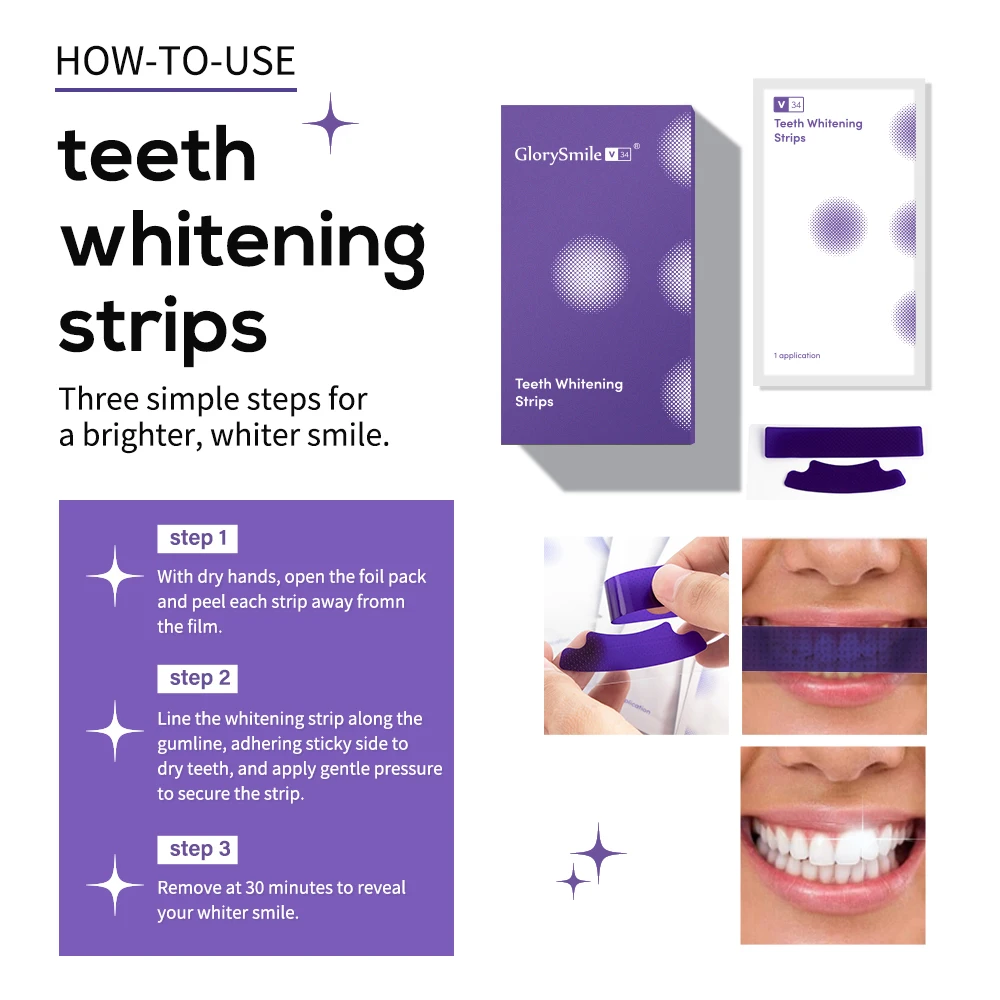 Best Selling Professional Sensitive-free V34 Purple Teeth Whitening Strips Colour Corrector Dry Strips 7 Pairs