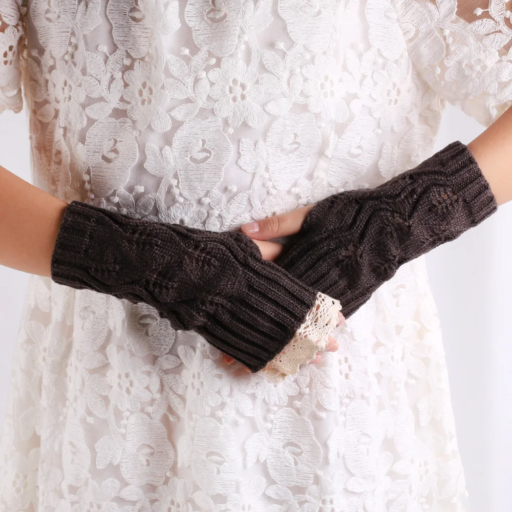 Autumn and winter new style acrylic knitted lace lotus leaf lace wrist sleeve