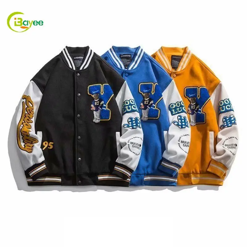 Custom Women Blue And Yellow Varsity Jacket Orange Letterman Varsity Jacket Letters For Men