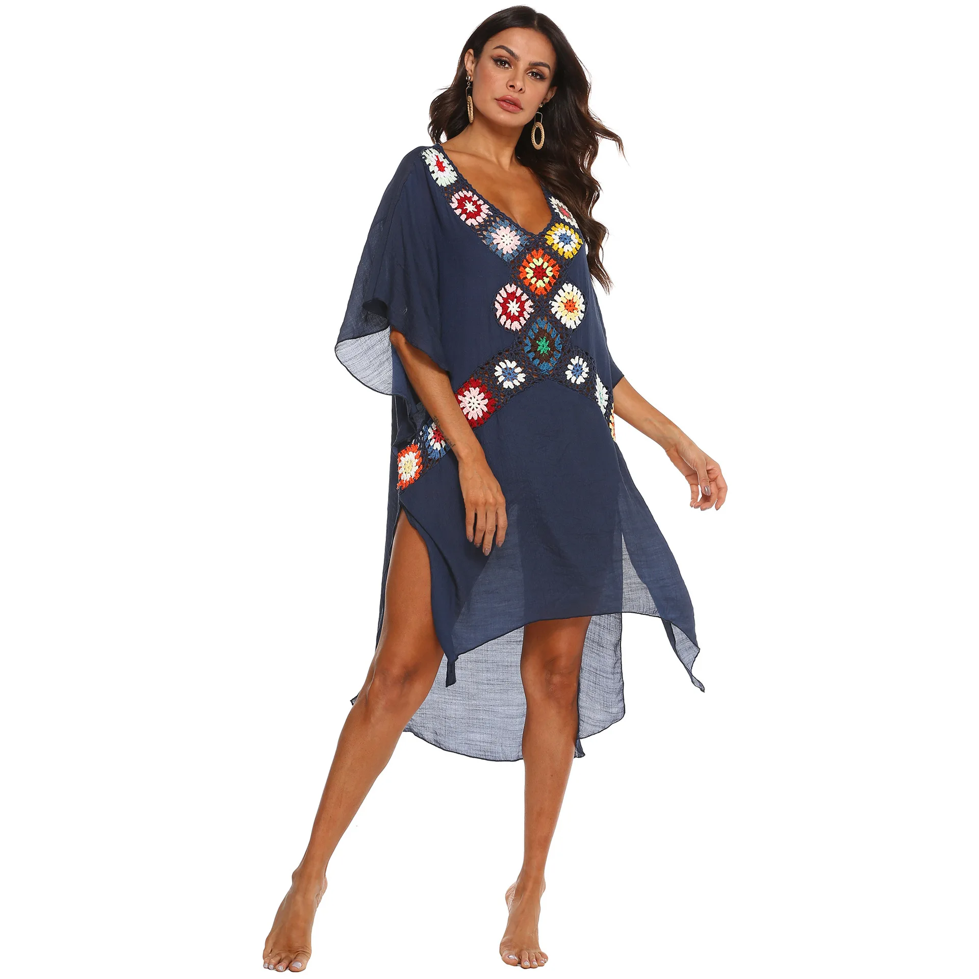 Women Beach Dress Bikini Cover Up Pareo Boho Mujer Dresses saida de praia for Woman Swimwear Cover-Ups 2022 Summer Crochet Tunic