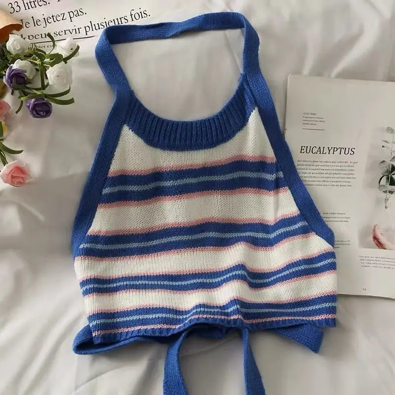 Wholesale Summer Kids Striped Thin Croptops Halter