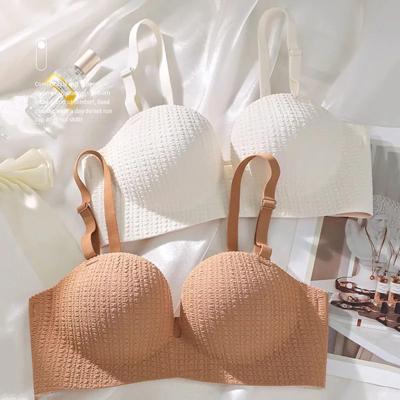 One piece seamless underwear small chest gathered show size no steel ring support shaped anti slip anti sagging bra
