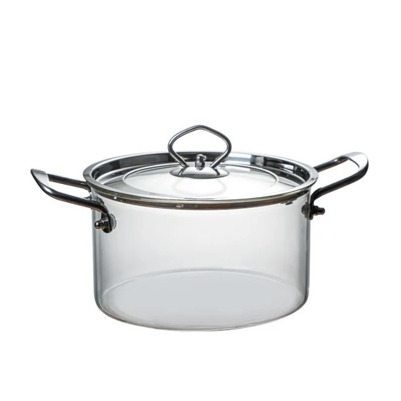 new design borosilicate clear glass cooking pot cookware set with wooden handles