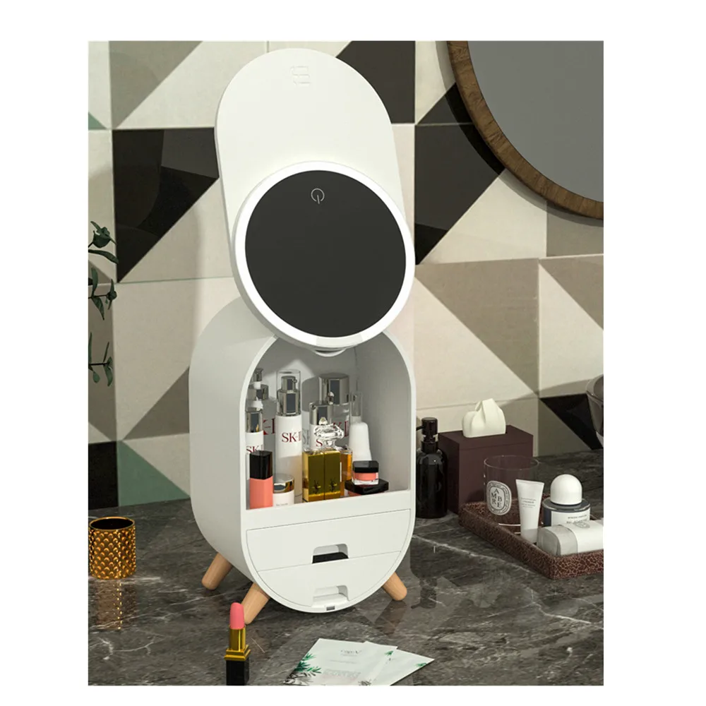 LED Rotation Mirror Makeup Case Jewelry Rack Cosmetic Organizer  Lipstick Drawer Storage Box