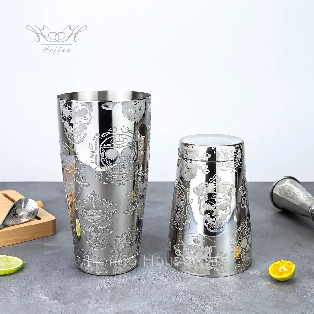 Custom 28/18oz Engraved Boston Cocktail Shaker Weighted Tins Stainless Steel Bar Shaker Kit Martini Mixer Etched Shaker